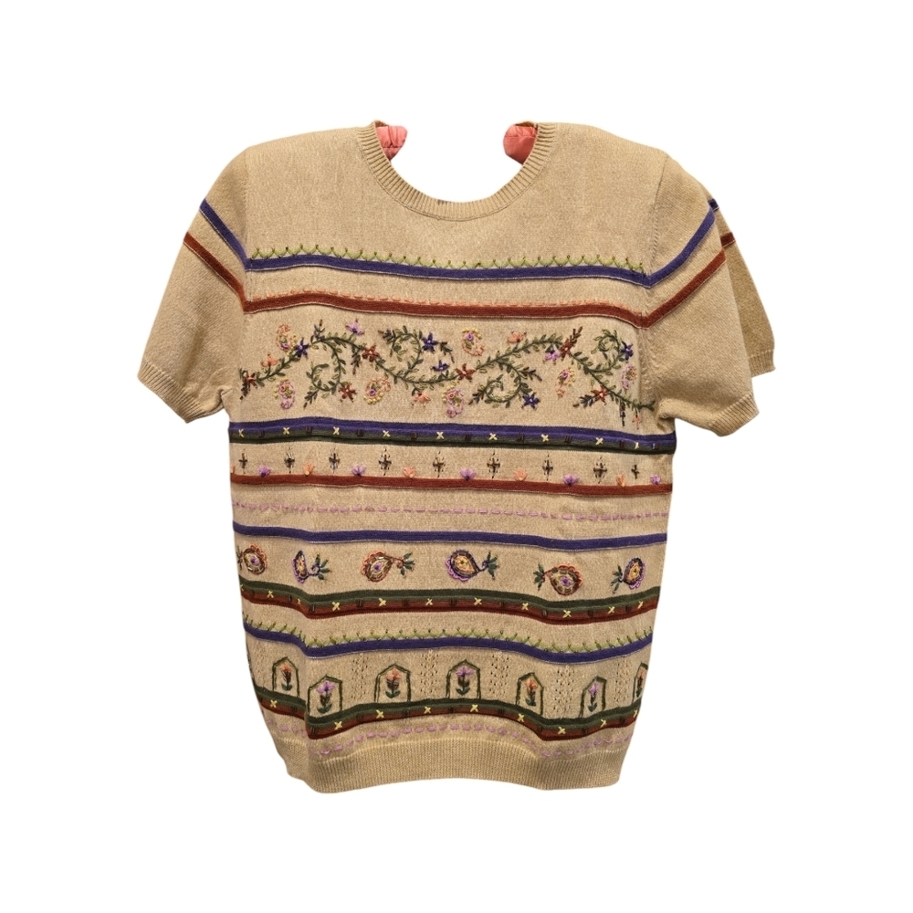 Floral Patterned Beige Sweater - image 1